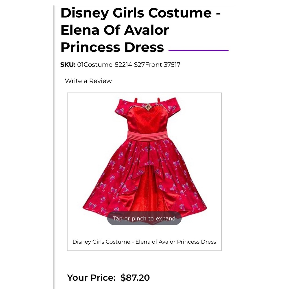 Disney Girls Elena of Avalor Princess Costume Red Floral Dress Up Gown 6